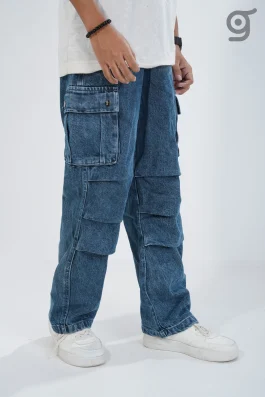 Relaxed Fit Cargo Denim Baggy