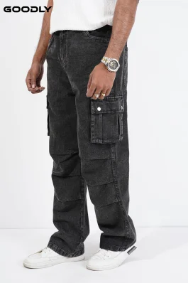 Relaxed Fit Cargo Denim Baggy