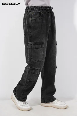 Men’s Relaxed Fit Denim Baggy 8 Pockets Cargo