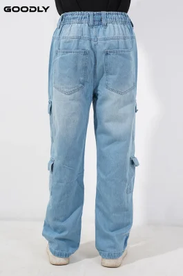 Men’s Relaxed Fit Denim Baggy 8 Pockets Cargo