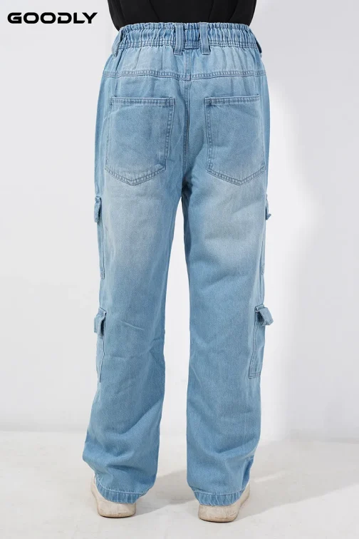 Men’s Relaxed Fit Denim Baggy 8 Pockets Cargo - Image 2