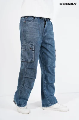 Relaxed Fit Cargo Denim Baggy