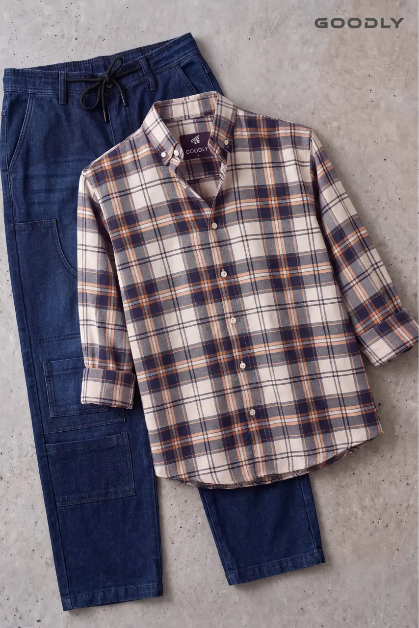 GOODLY Casual Check Shirt & Urban Street Cargo Pant Set