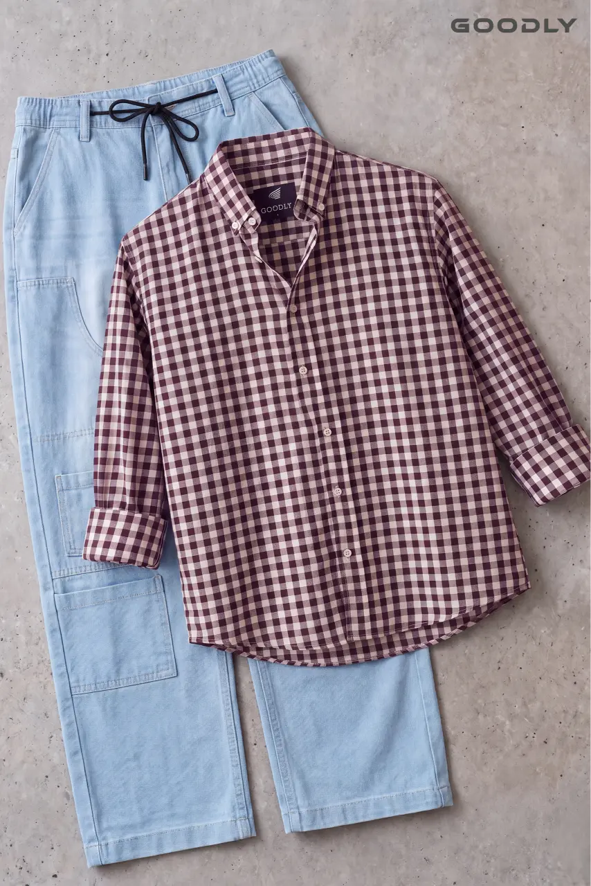 GOODLY Casual Check Shirt & Urban Street Cargo Pant Set