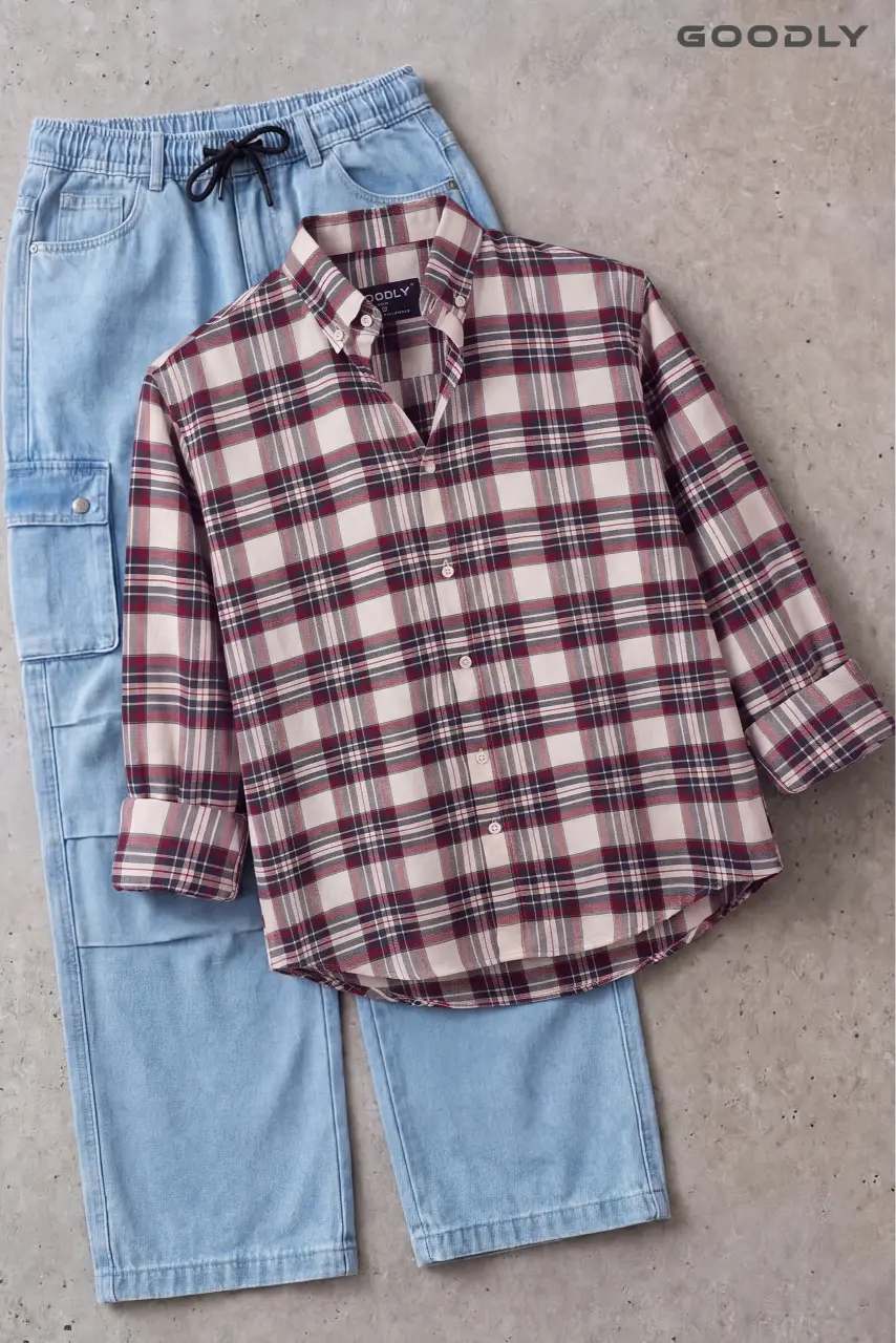 GOODLY Urban Casual Shirt & Cargo Denim Outfit Set